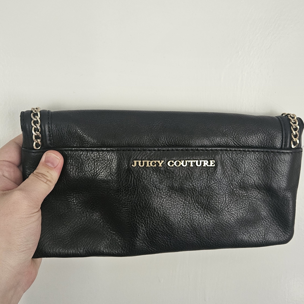 Juicy Couture Black Leather Clutch with Gold Chain